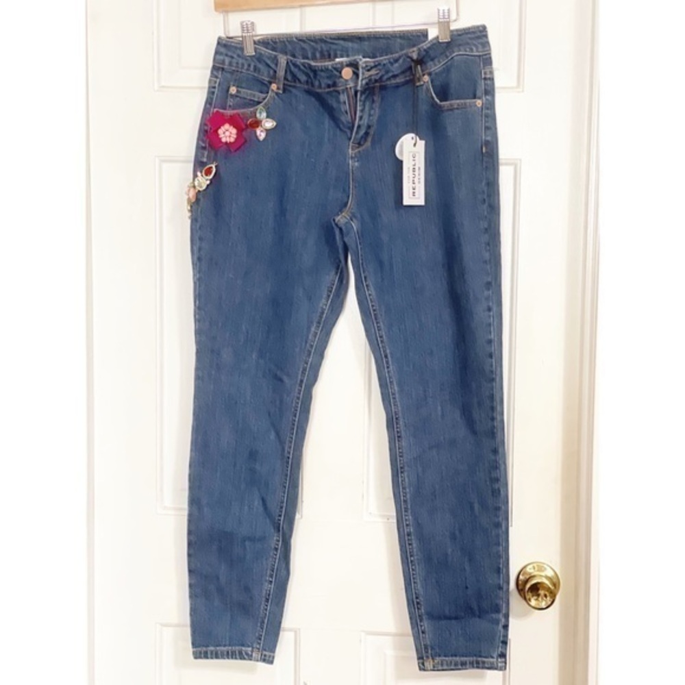 For The Republic Denim Rhinestone Ankle Jeans